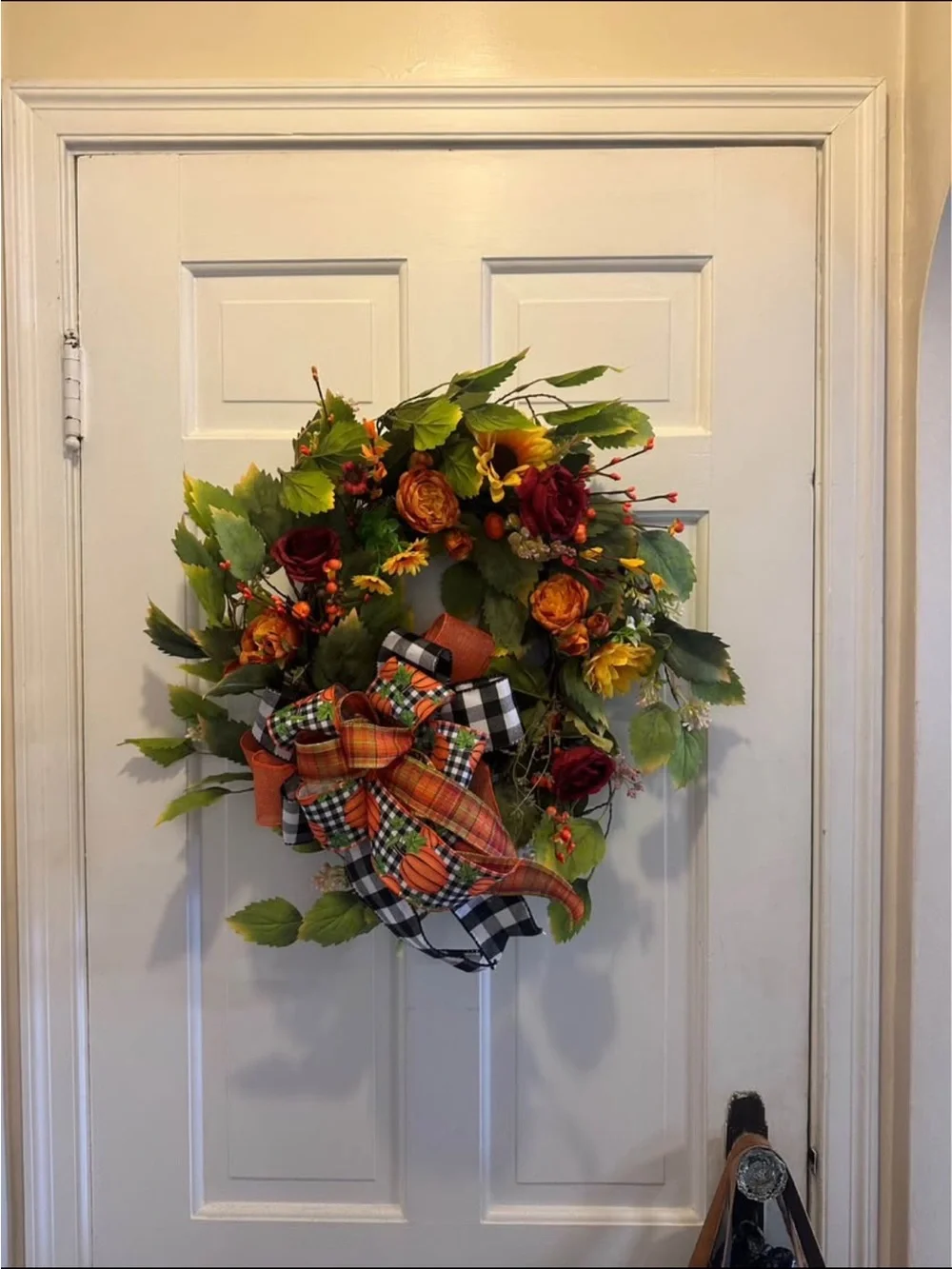 Autumn Harvest Door Wreath with Orange and Red Accents